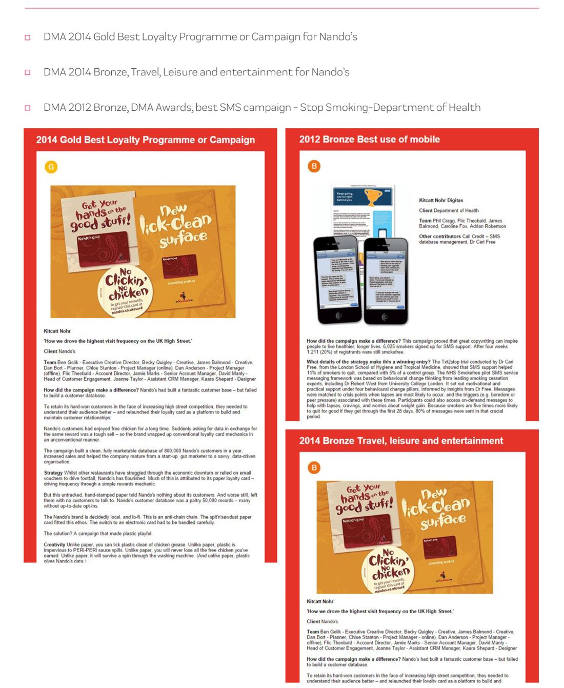 DMA award-winning work for Nando’s and Department of Health
