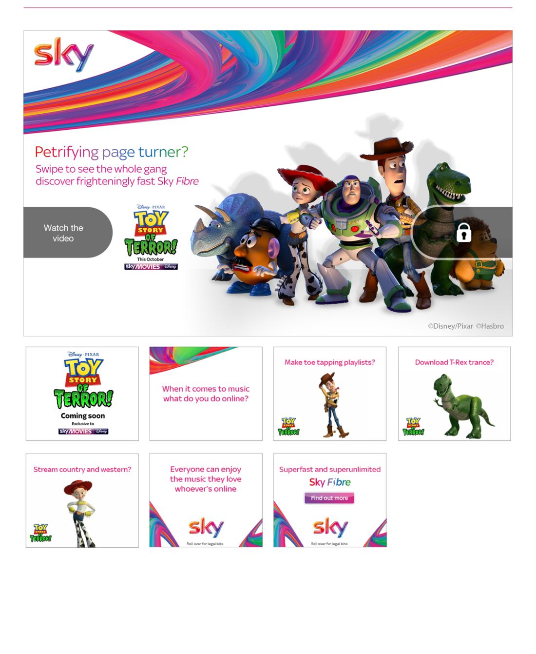 Sky Fibre and Toy Story digital banners