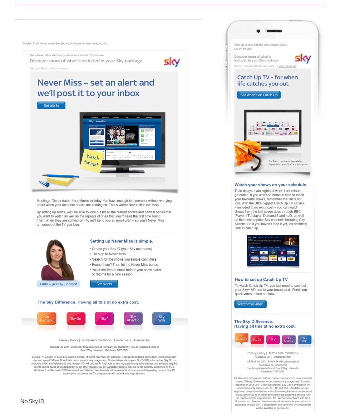 Sky TV eCRM email series